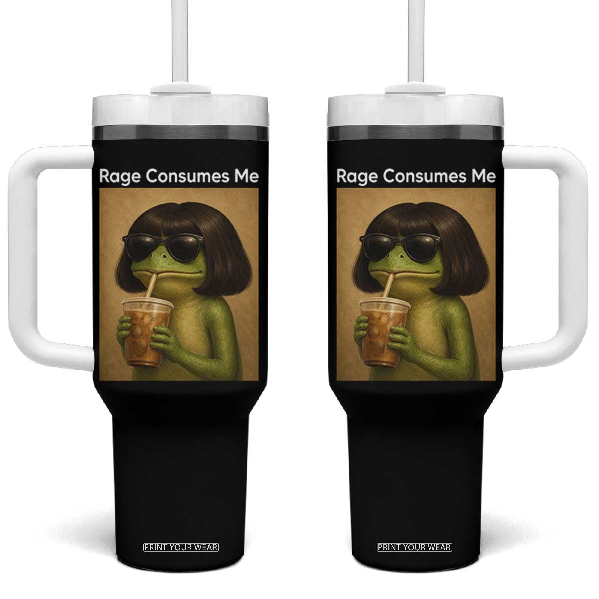 Funny Frog Bob Haircut Rage Consumes Me Tumbler With Handle Renaissance Painting Meme TS02 One Size: 40 oz Black Print Your Wear