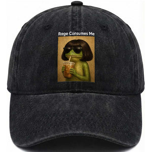 Funny Frog Bob Haircut Rage Consumes Me Washed Cotton Baseball Cap Renaissance Painting Meme