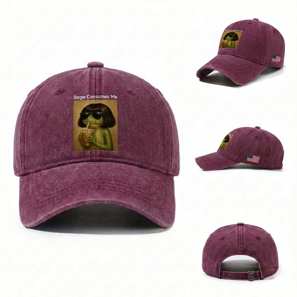 Funny Frog Bob Haircut Rage Consumes Me Washed Cotton Baseball Cap Renaissance Painting Meme