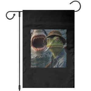 Unbothered Frog Smoking Cigarette Meme Garden Flag Cinematic Shark Attack Calmness Graphic Dark Humor