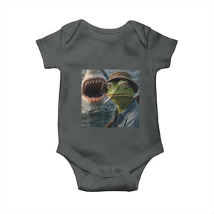 Unbothered Frog Smoking Cigarette Meme Baby Onesie Cinematic Shark Attack Calmness Graphic Dark Humor
