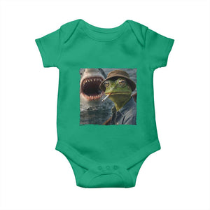 Unbothered Frog Smoking Cigarette Meme Baby Onesie Cinematic Shark Attack Calmness Graphic Dark Humor