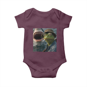 Unbothered Frog Smoking Cigarette Meme Baby Onesie Cinematic Shark Attack Calmness Graphic Dark Humor