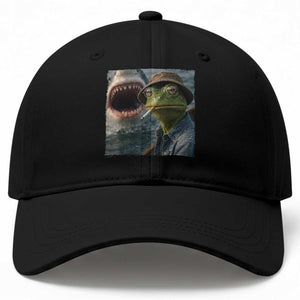 Unbothered Frog Smoking Cigarette Meme Baseball Cap Cinematic Shark Attack Calmness Graphic Dark Humor