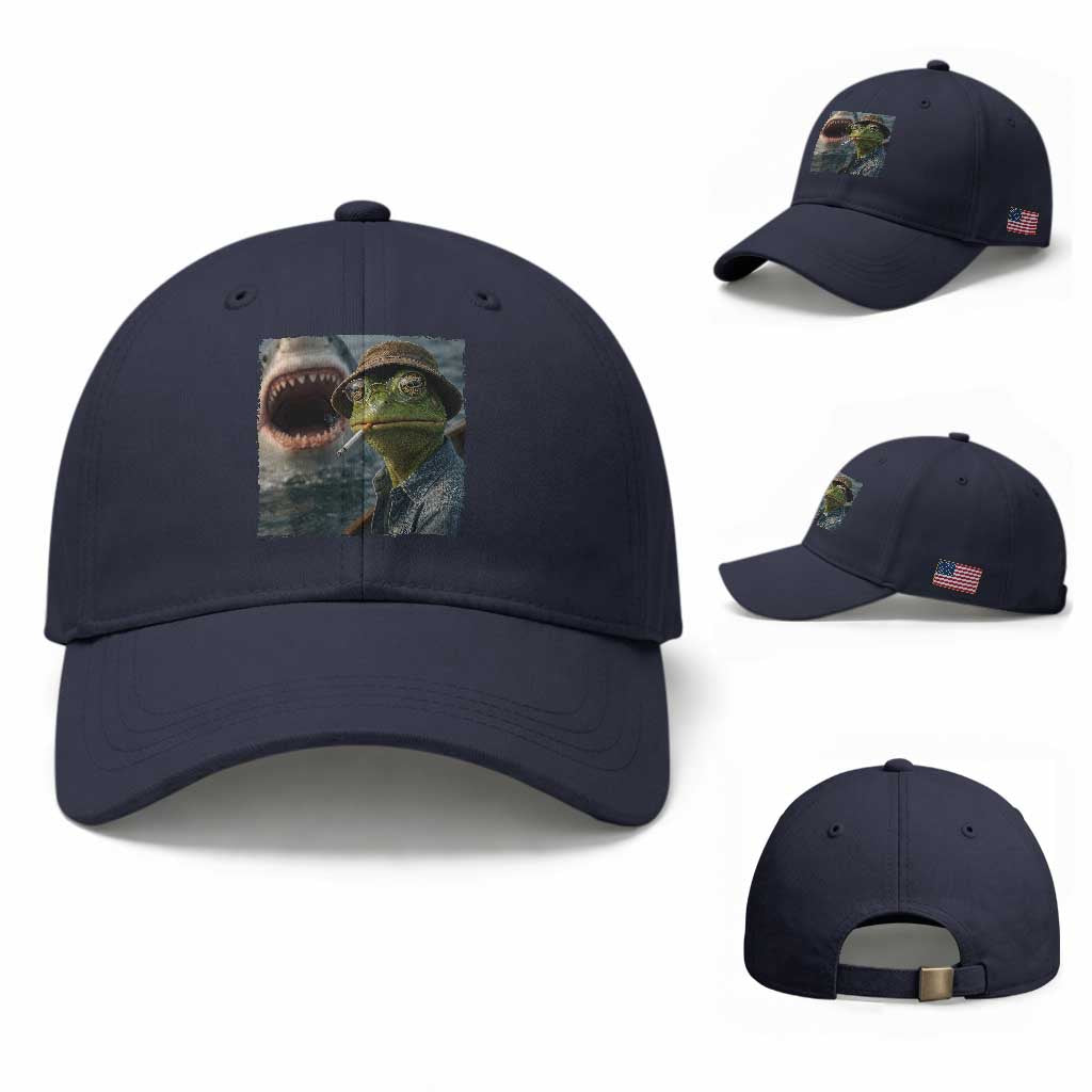 Unbothered Frog Smoking Cigarette Meme Baseball Cap Cinematic Shark Attack Calmness Graphic Dark Humor