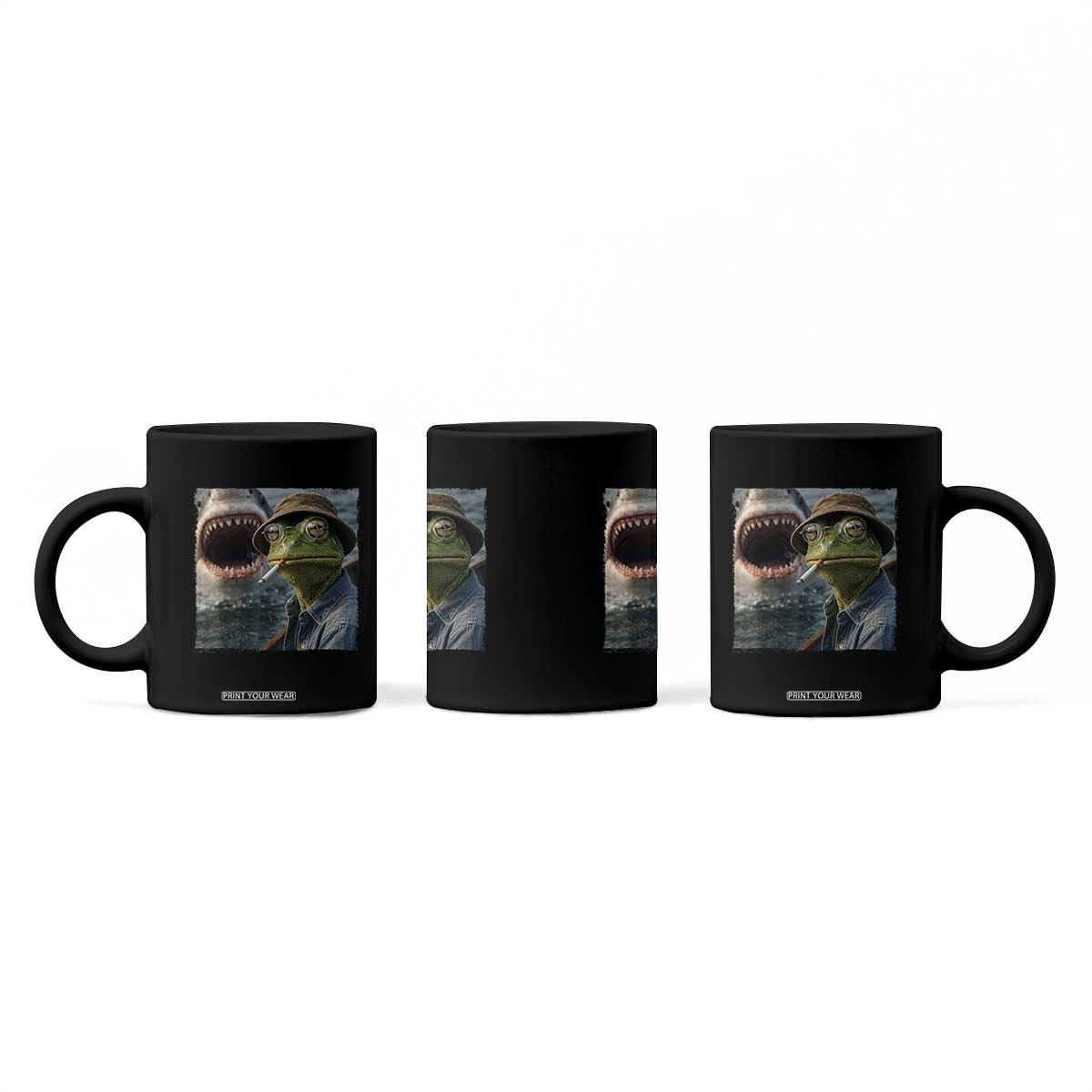 Unbothered Frog Smoking Cigarette Meme Coffee Mug Cinematic Shark Attack Calmness Graphic Dark Humor