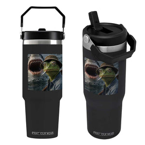 Unbothered Frog Smoking Cigarette Meme Flip Straw Tumbler Cinematic Shark Attack Calmness Graphic Dark Humor