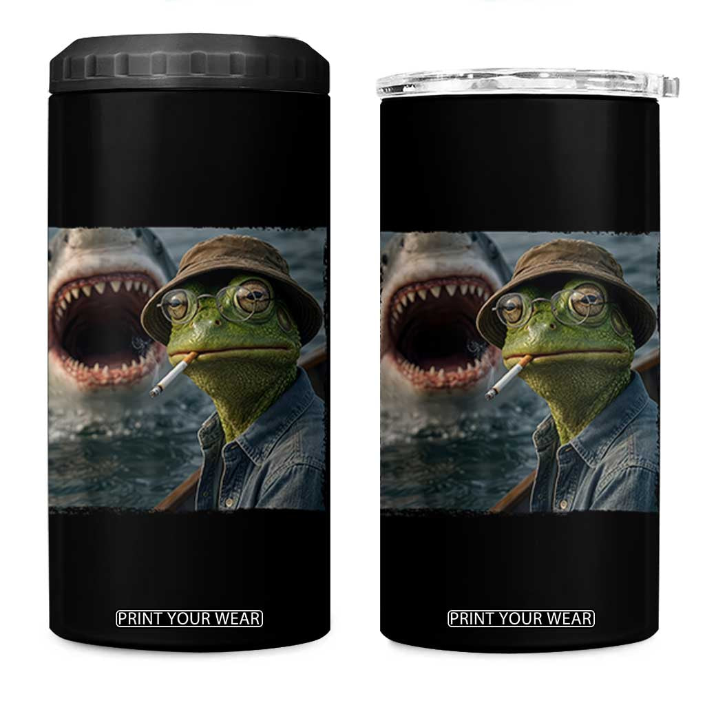 Unbothered Frog Smoking Cigarette Meme 4 in 1 Can Cooler Tumbler Cinematic Shark Attack Calmness Graphic Dark Humor TS02 One Size: 16 oz Black Print Your Wear