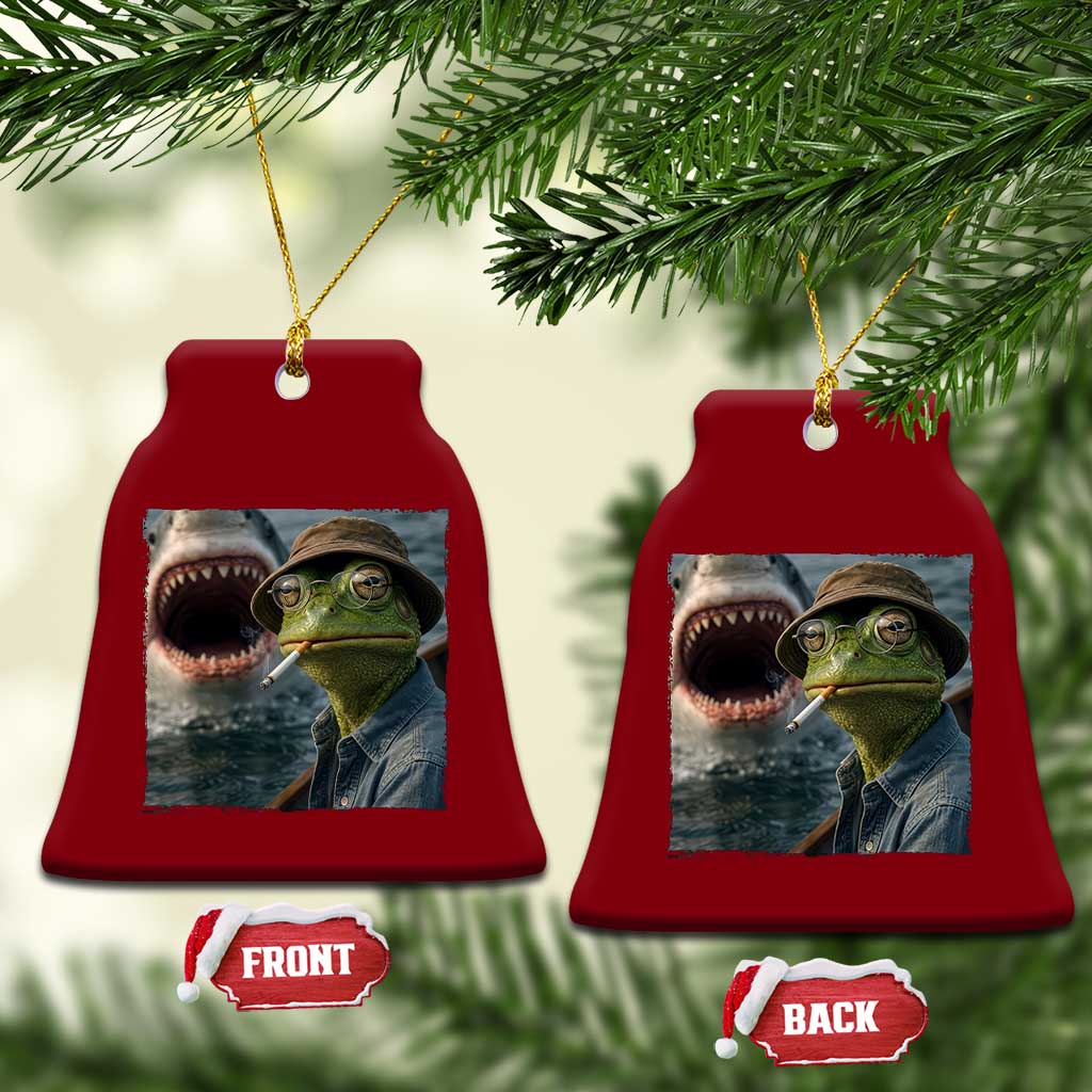 Unbothered Frog Smoking Cigarette Meme Ceramic Ornament Cinematic Shark Attack Calmness Graphic Dark Humor