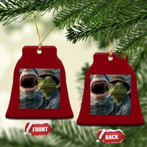 Unbothered Frog Smoking Cigarette Meme Ceramic Ornament Cinematic Shark Attack Calmness Graphic Dark Humor
