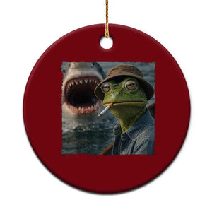 Unbothered Frog Smoking Cigarette Meme Ceramic Ornament Cinematic Shark Attack Calmness Graphic Dark Humor