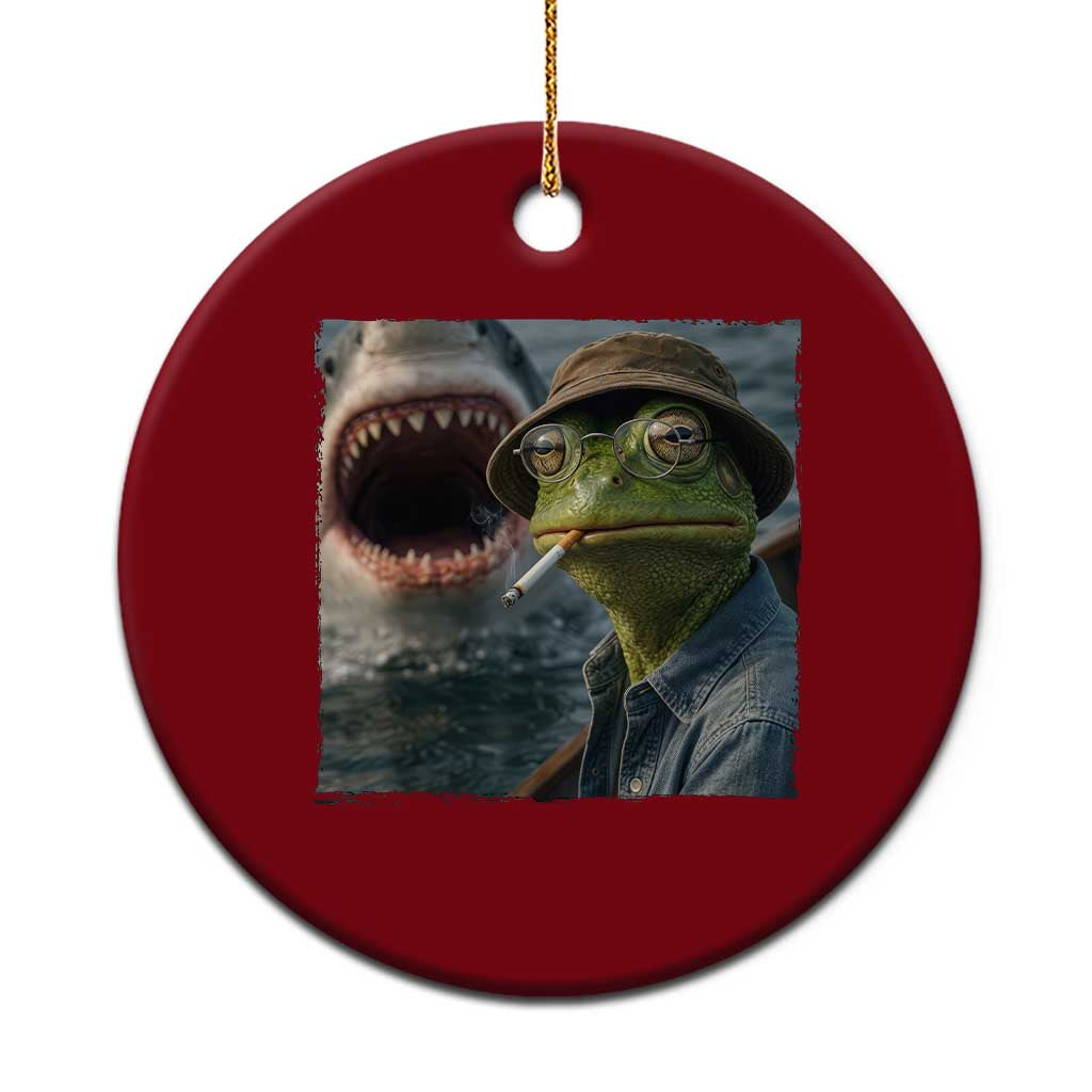 Unbothered Frog Smoking Cigarette Meme Ceramic Ornament Cinematic Shark Attack Calmness Graphic Dark Humor TS02 1pc Red Print Your Wear