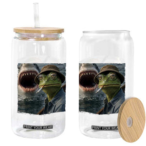 Unbothered Frog Smoking Cigarette Meme Glass Can Cinematic Shark Attack Calmness Graphic Dark Humor