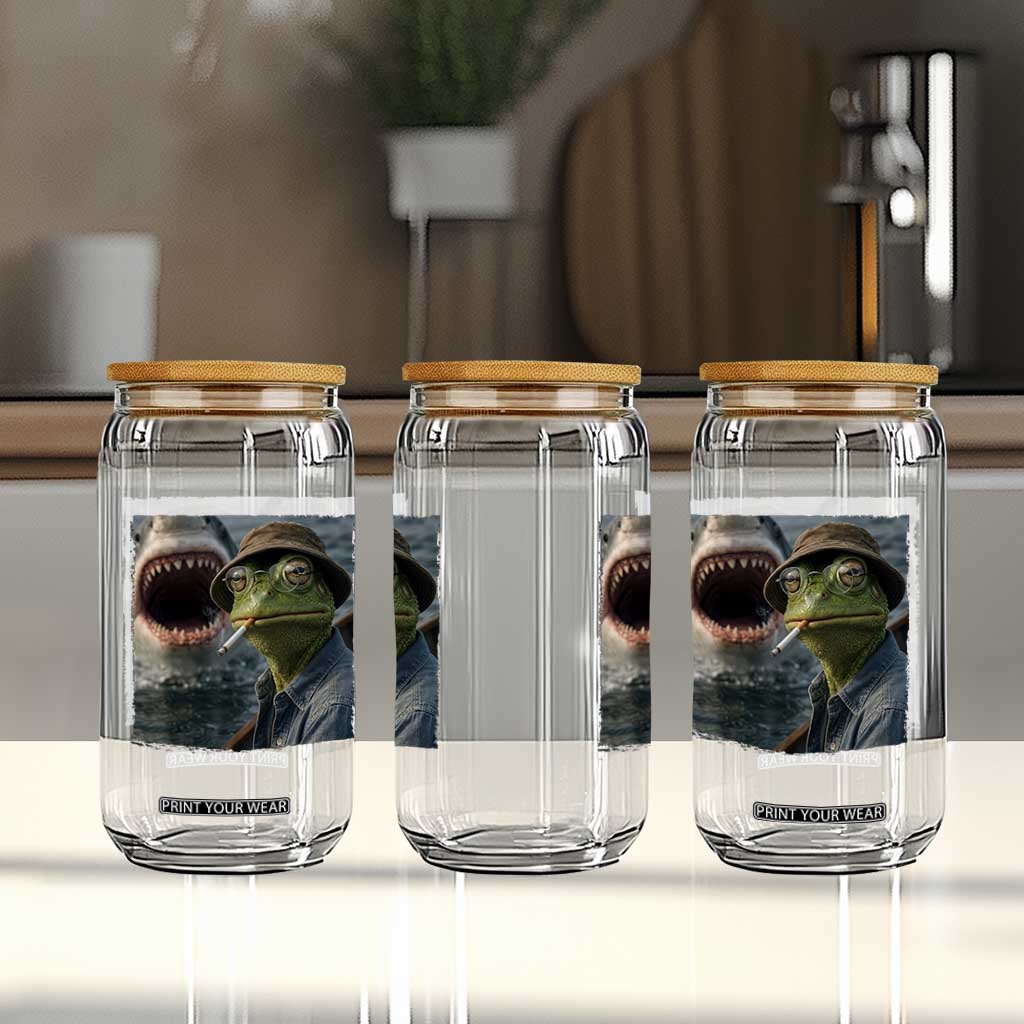 Unbothered Frog Smoking Cigarette Meme Glass Can Cinematic Shark Attack Calmness Graphic Dark Humor