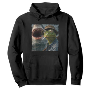 Unbothered Frog Smoking Cigarette Meme Hoodie Cinematic Shark Attack Calmness Graphic Dark Humor