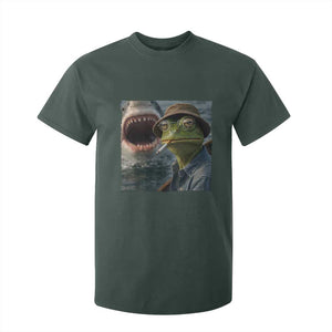 Unbothered Frog Smoking Cigarette Meme T Shirt For Kid Cinematic Shark Attack Calmness Graphic Dark Humor