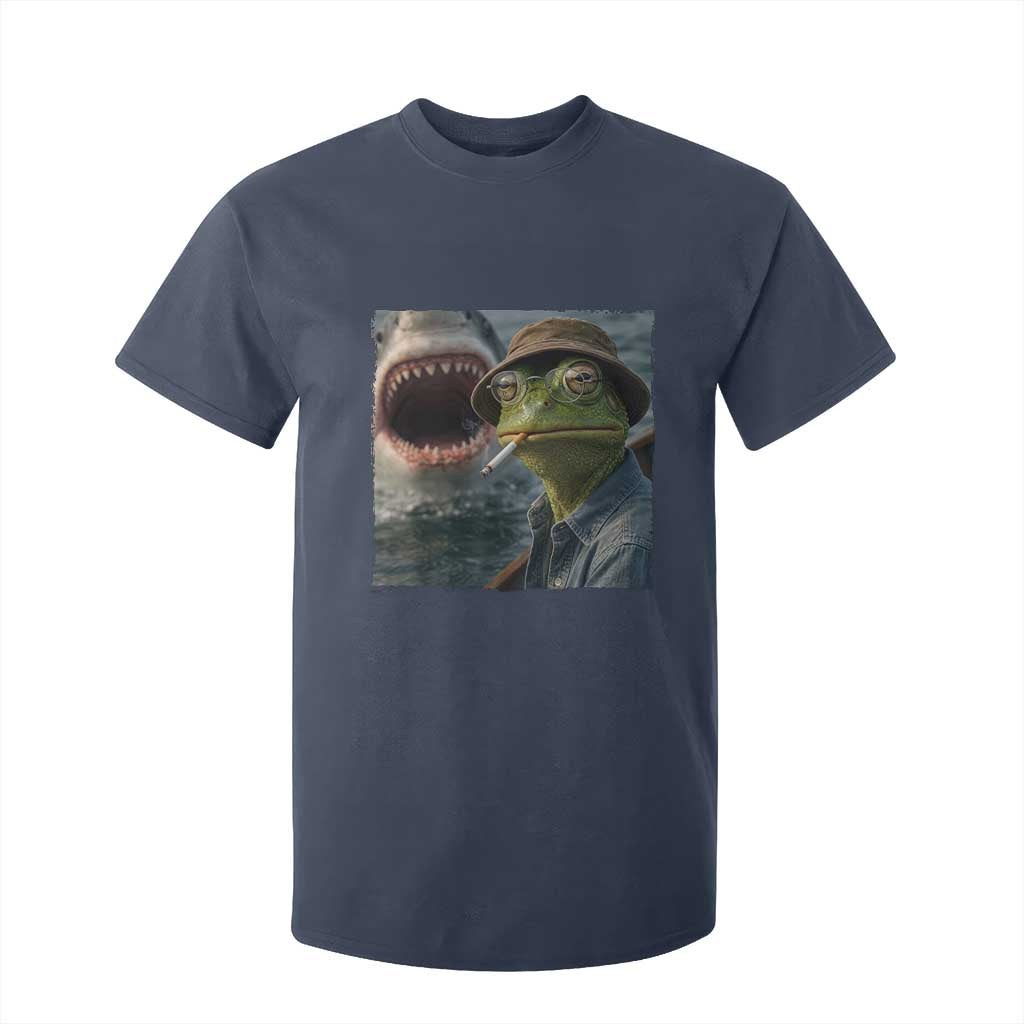 Unbothered Frog Smoking Cigarette Meme T Shirt For Kid Cinematic Shark Attack Calmness Graphic Dark Humor
