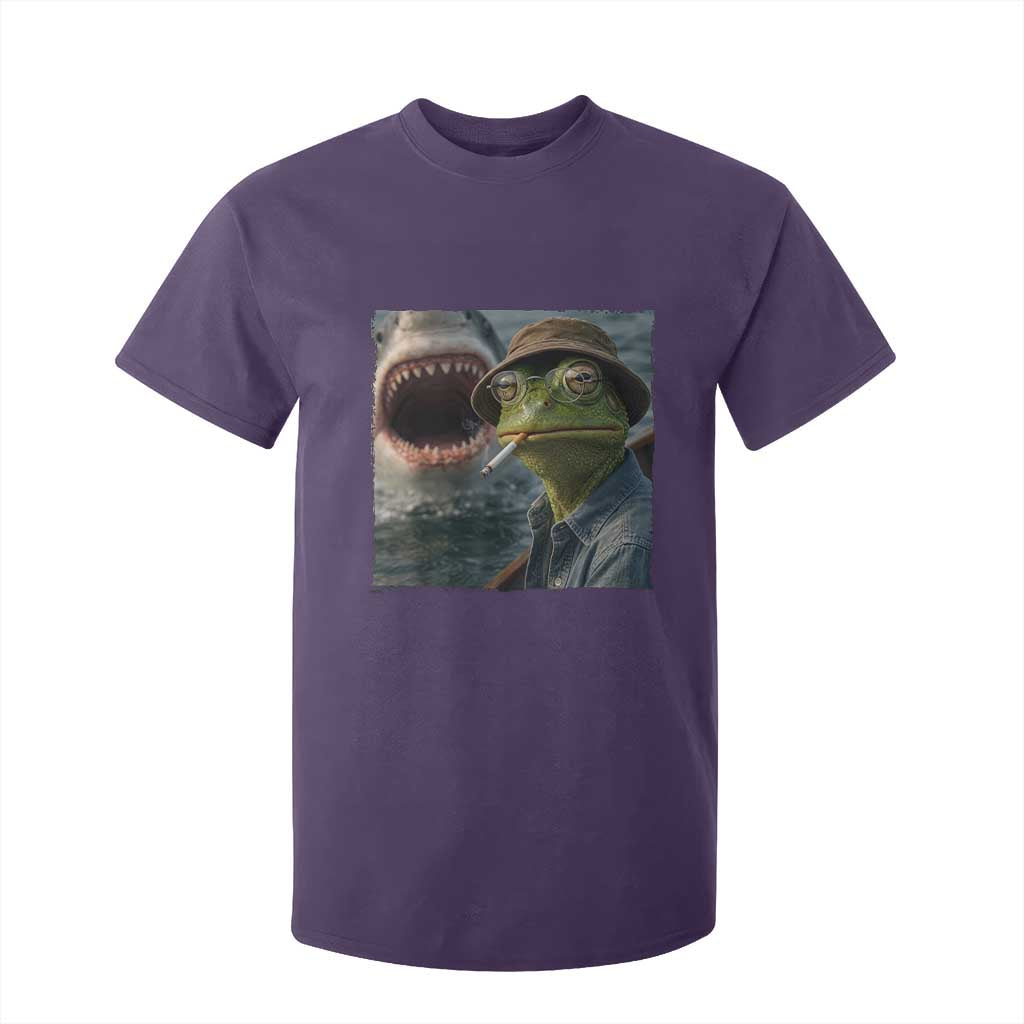 Unbothered Frog Smoking Cigarette Meme T Shirt For Kid Cinematic Shark Attack Calmness Graphic Dark Humor