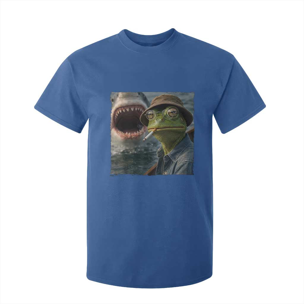 Unbothered Frog Smoking Cigarette Meme T Shirt For Kid Cinematic Shark Attack Calmness Graphic Dark Humor