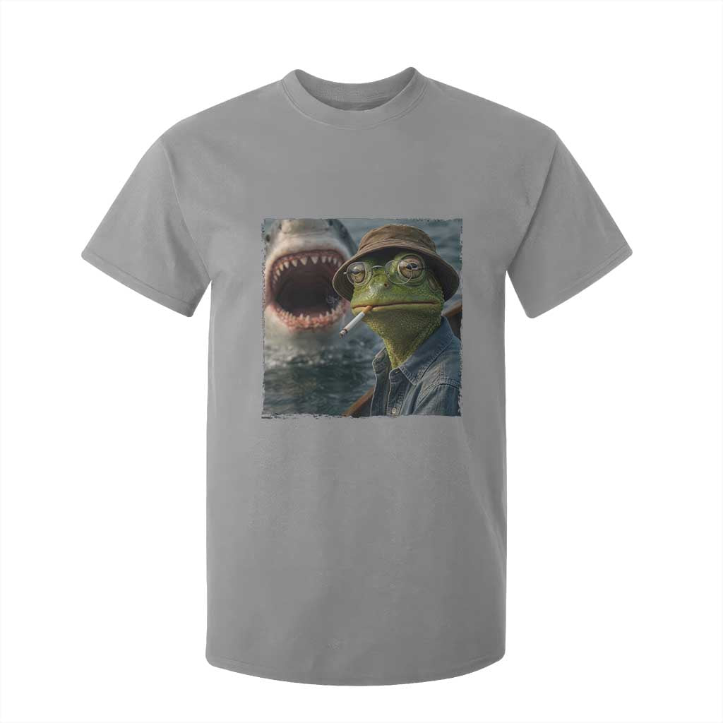 Unbothered Frog Smoking Cigarette Meme T Shirt For Kid Cinematic Shark Attack Calmness Graphic Dark Humor