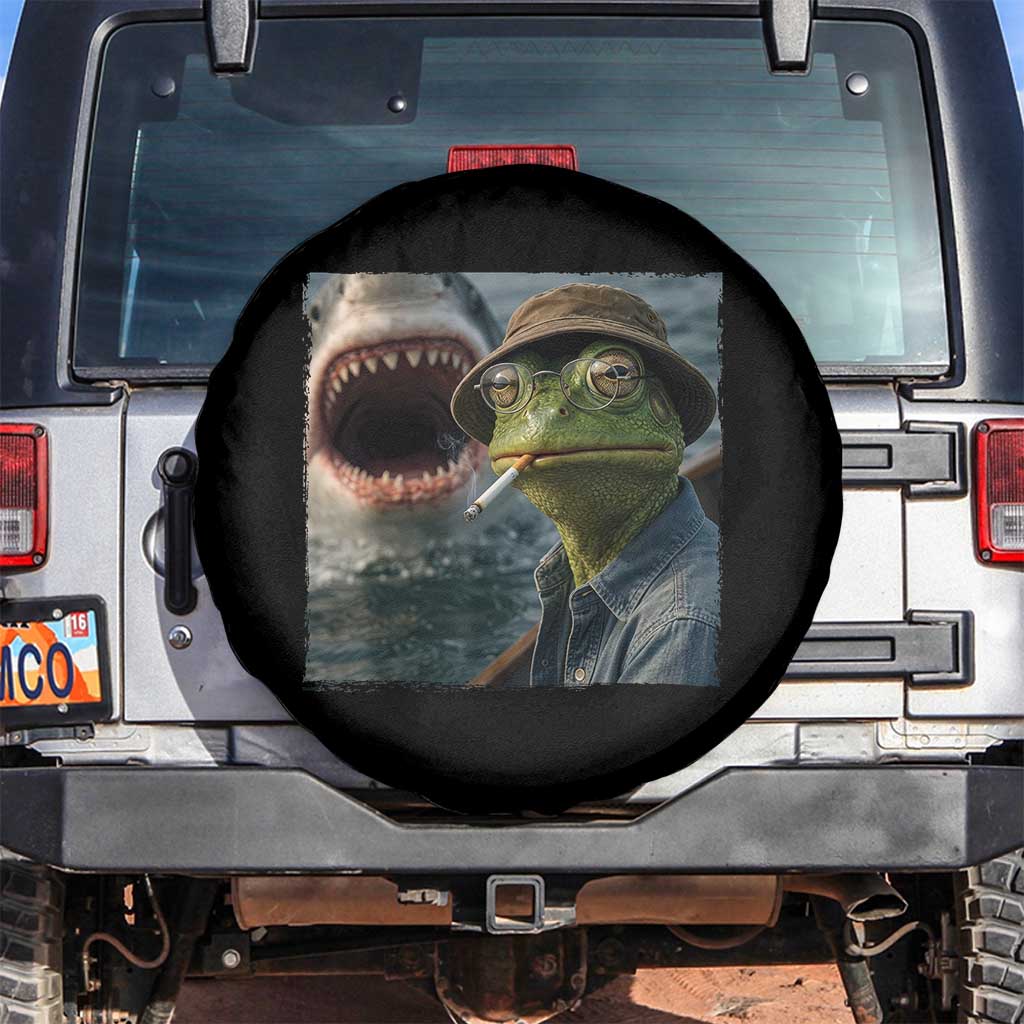 Unbothered Frog Smoking Cigarette Meme Spare Tire Cover Cinematic Shark Attack Calmness Graphic Dark Humor TS02 No hole Black Print Your Wear