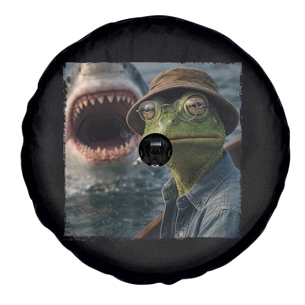 Unbothered Frog Smoking Cigarette Meme Spare Tire Cover Cinematic Shark Attack Calmness Graphic Dark Humor