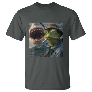 Unbothered Frog Smoking Cigarette Meme T Shirt Cinematic Shark Attack Calmness Graphic Dark Humor
