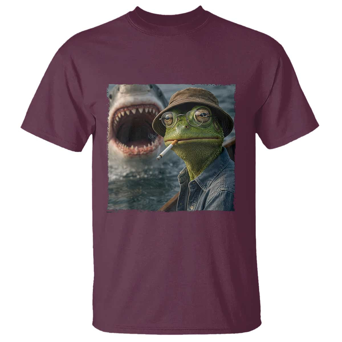 Unbothered Frog Smoking Cigarette Meme T Shirt Cinematic Shark Attack Calmness Graphic Dark Humor