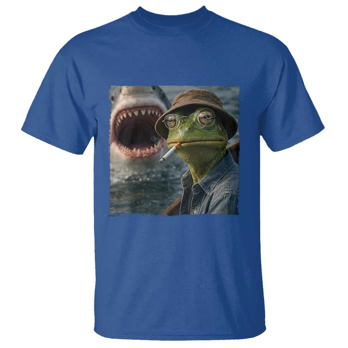 Unbothered Frog Smoking Cigarette Meme T Shirt Cinematic Shark Attack Calmness Graphic Dark Humor