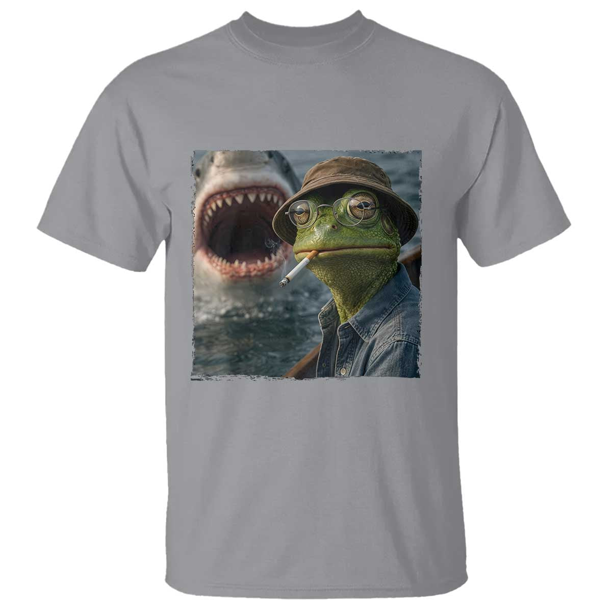Unbothered Frog Smoking Cigarette Meme T Shirt Cinematic Shark Attack Calmness Graphic Dark Humor
