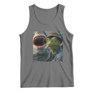 Unbothered Frog Smoking Cigarette Meme Tank Top Cinematic Shark Attack Calmness Graphic Dark Humor