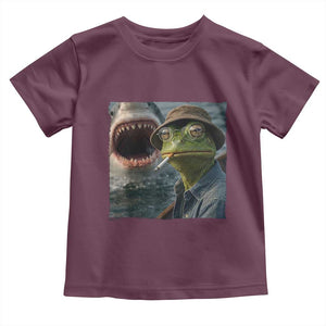 Unbothered Frog Smoking Cigarette Meme Toddler T Shirt Cinematic Shark Attack Calmness Graphic Dark Humor