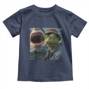 Unbothered Frog Smoking Cigarette Meme Toddler T Shirt Cinematic Shark Attack Calmness Graphic Dark Humor