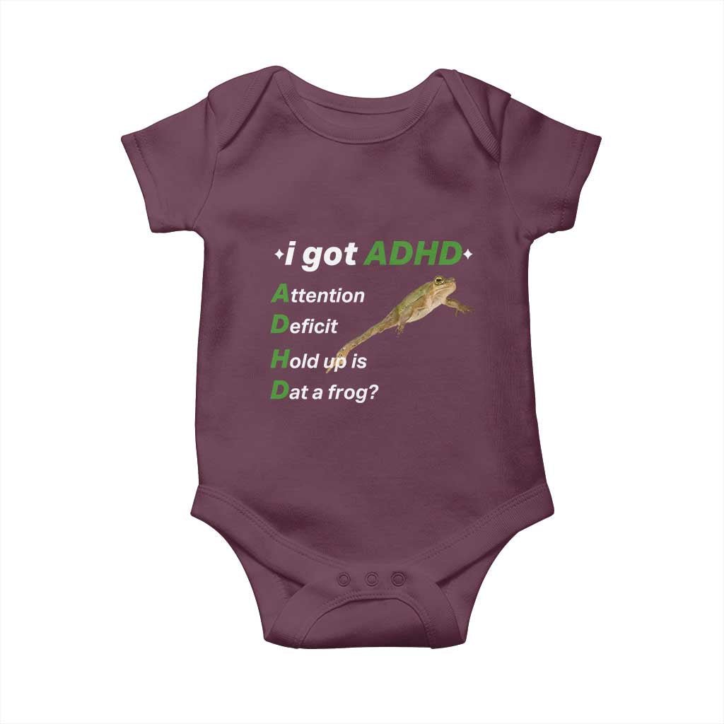 I Got ADHD Attention Deficit Hold Up Is Dat A Frog Baby Onesie Neurodiversity Humor Weirdcore