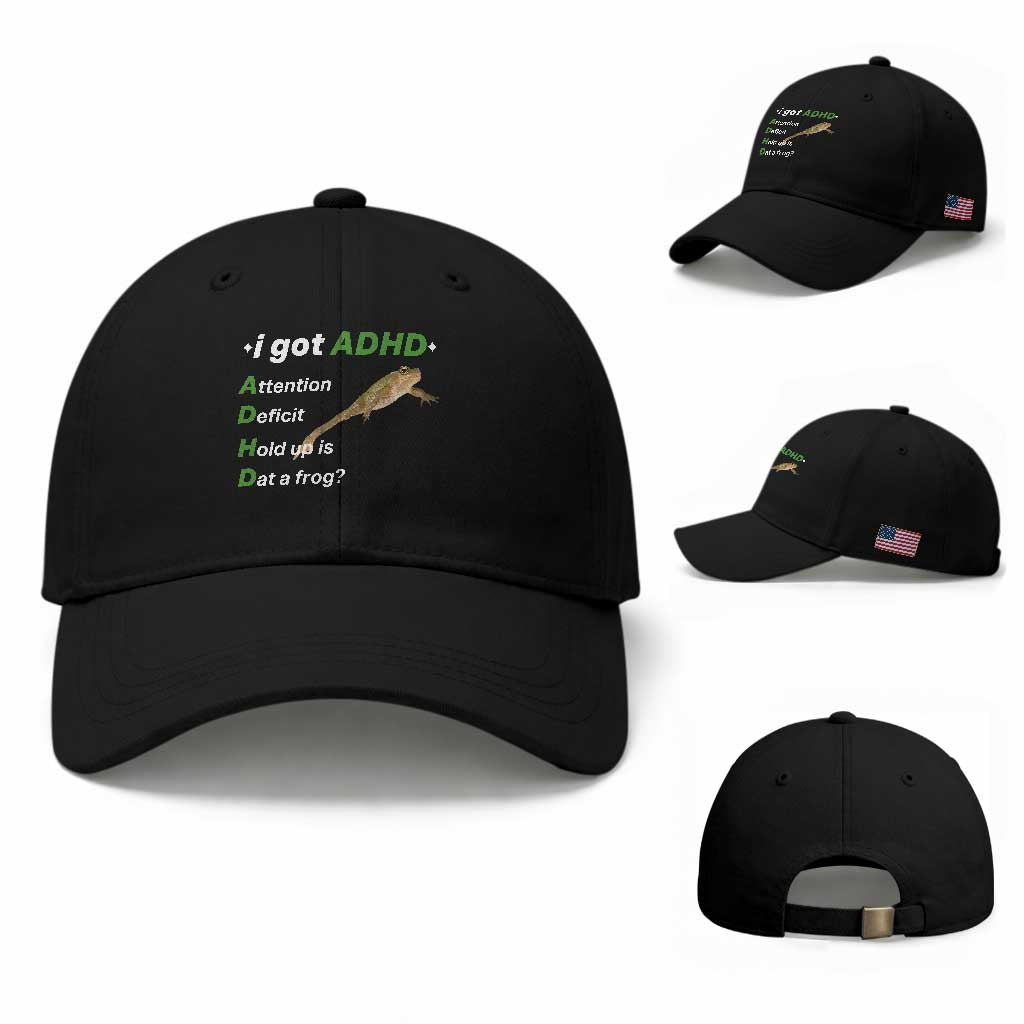 I Got ADHD Attention Deficit Hold Up Is Dat A Frog Baseball Cap Neurodiversity Humor Weirdcore