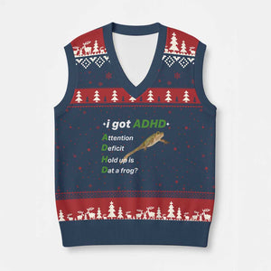 I Got ADHD Attention Deficit Hold Up Is Dat A Frog V-Neck Knit Sweater Vest Neurodiversity Humor Weirdcore