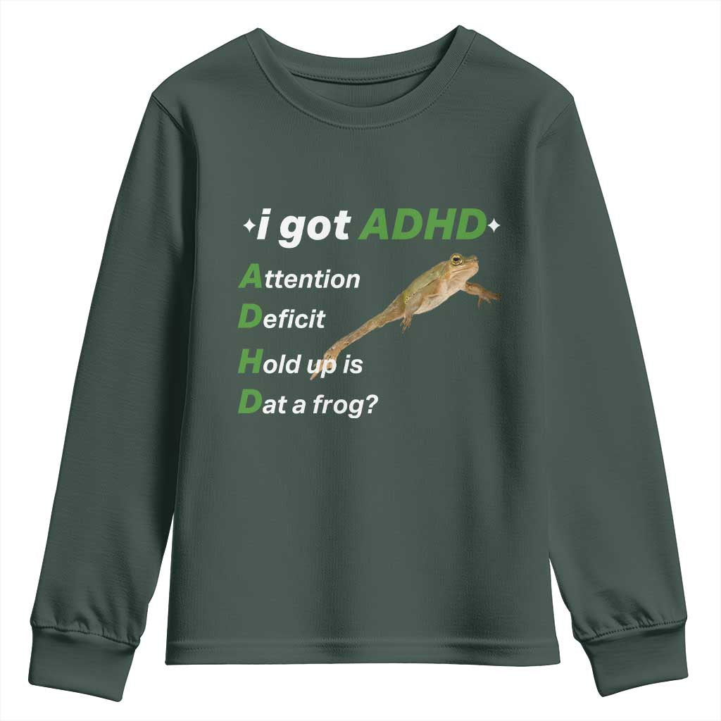 I Got ADHD Attention Deficit Hold Up Is Dat A Frog Youth Sweatshirt Neurodiversity Humor Weirdcore