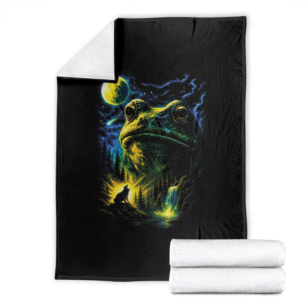 Cosmic Frog Howling At Moon Parody Graphic Throw Blanket Vintage 90s Retro Fantasy Meme TS02 Black Print Your Wear