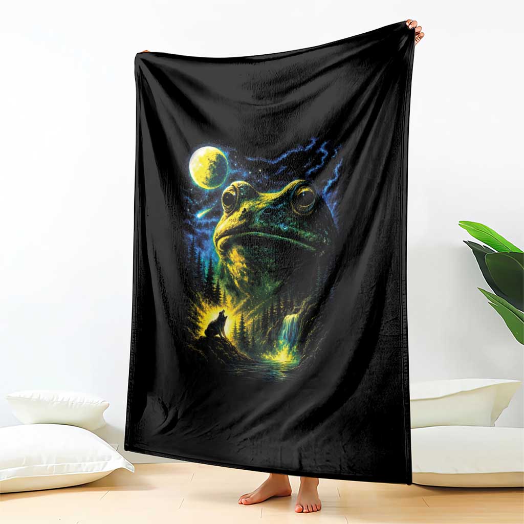 Cosmic Frog Howling At Moon Parody Graphic Throw Blanket Vintage 90s Retro Fantasy Meme