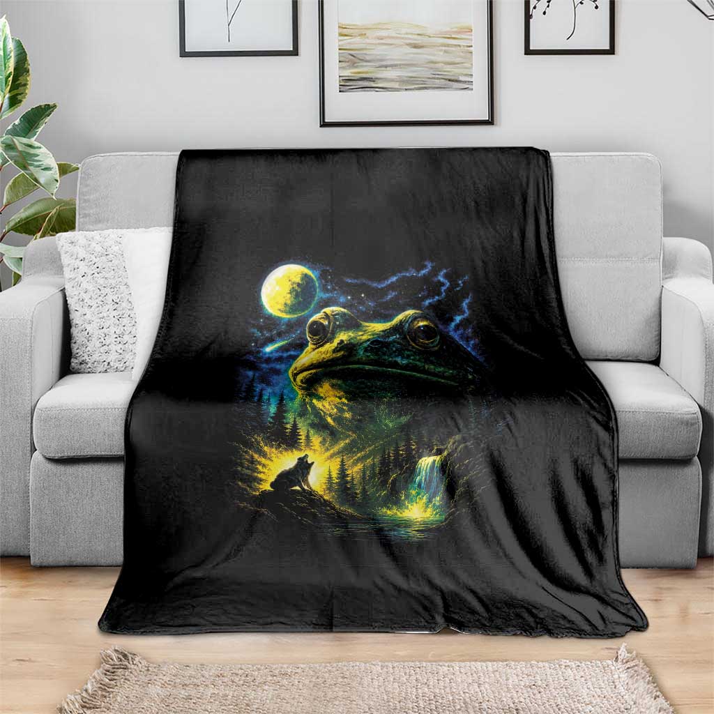 Cosmic Frog Howling At Moon Parody Graphic Throw Blanket Vintage 90s Retro Fantasy Meme