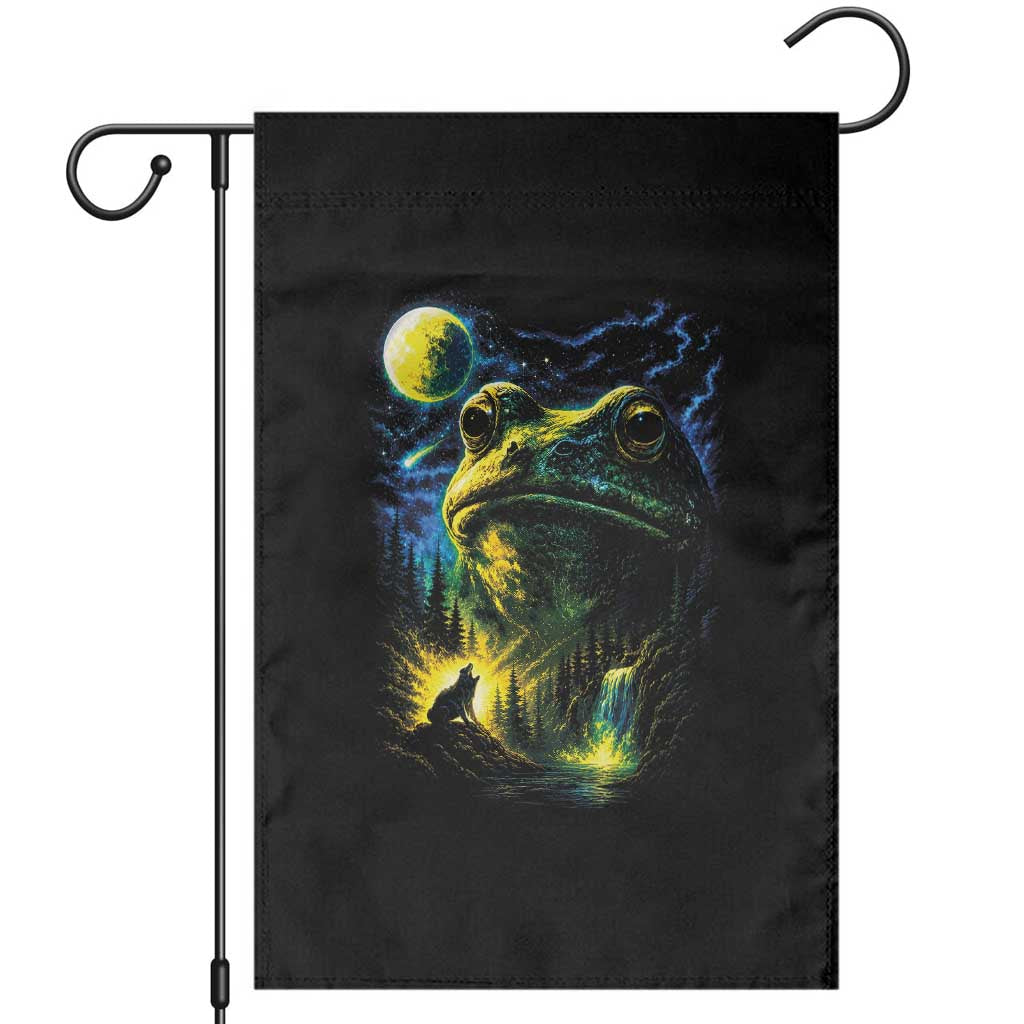Cosmic Frog Howling At Moon Parody Graphic Garden Flag Vintage 90s Retro Fantasy Meme TS02 Black Print Your Wear