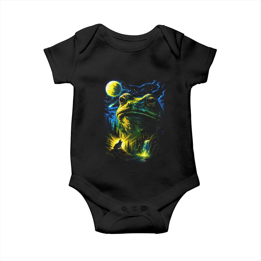 Cosmic Frog Howling At Moon Parody Graphic Baby Onesie Vintage 90s Retro Fantasy Meme TS02 Black Print Your Wear
