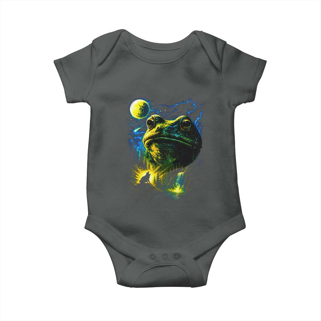 Cosmic Frog Howling At Moon Parody Graphic Baby Onesie Vintage 90s Retro Fantasy Meme