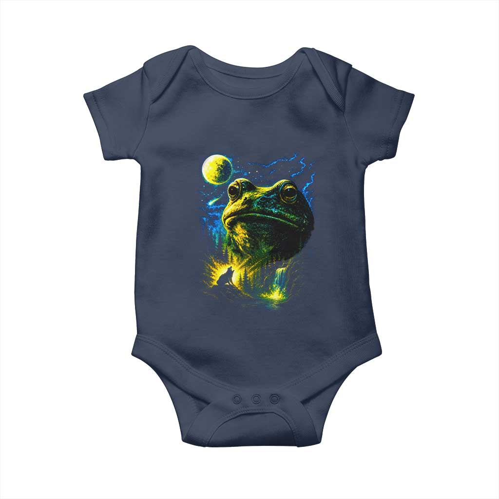 Cosmic Frog Howling At Moon Parody Graphic Baby Onesie Vintage 90s Retro Fantasy Meme