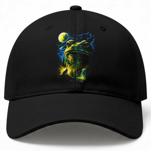 Cosmic Frog Howling At Moon Parody Graphic Baseball Cap Vintage 90s Retro Fantasy Meme