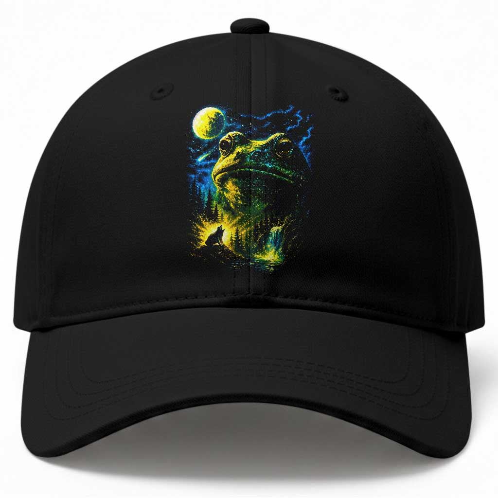 Cosmic Frog Howling At Moon Parody Graphic Baseball Cap Vintage 90s Retro Fantasy Meme TS02 Print Your Wear