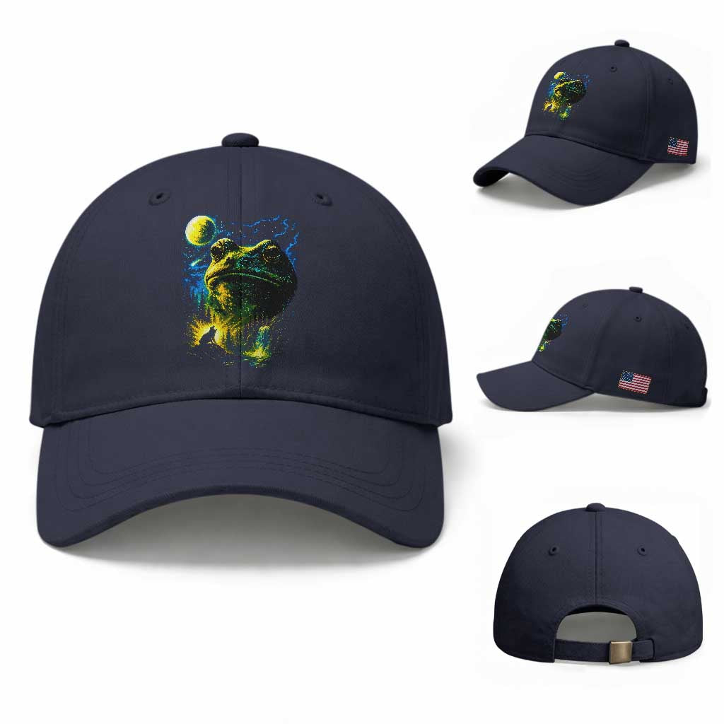 Cosmic Frog Howling At Moon Parody Graphic Baseball Cap Vintage 90s Retro Fantasy Meme