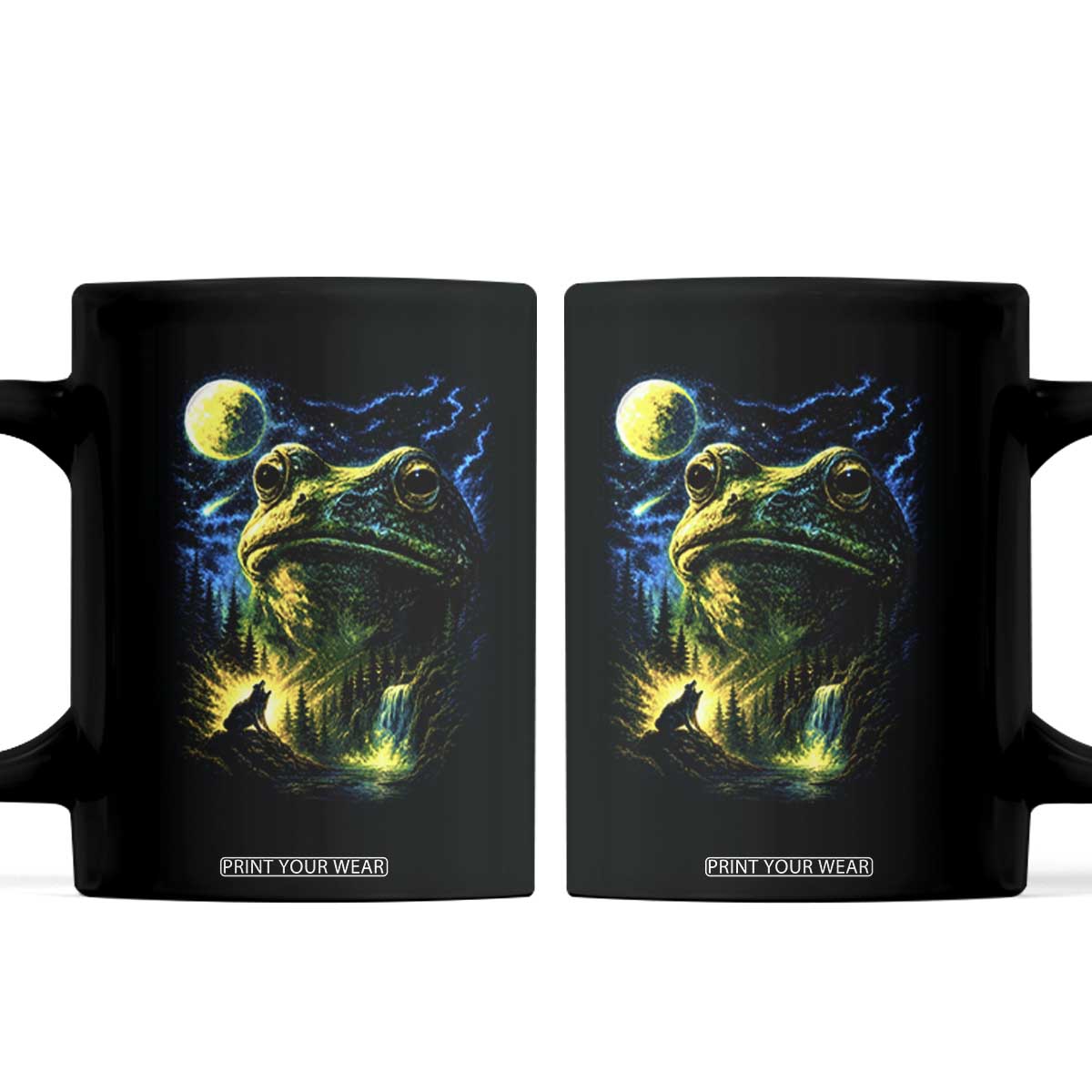 Cosmic Frog Howling At Moon Parody Graphic Coffee Mug Vintage 90s Retro Fantasy Meme TS02 Black Print Your Wear