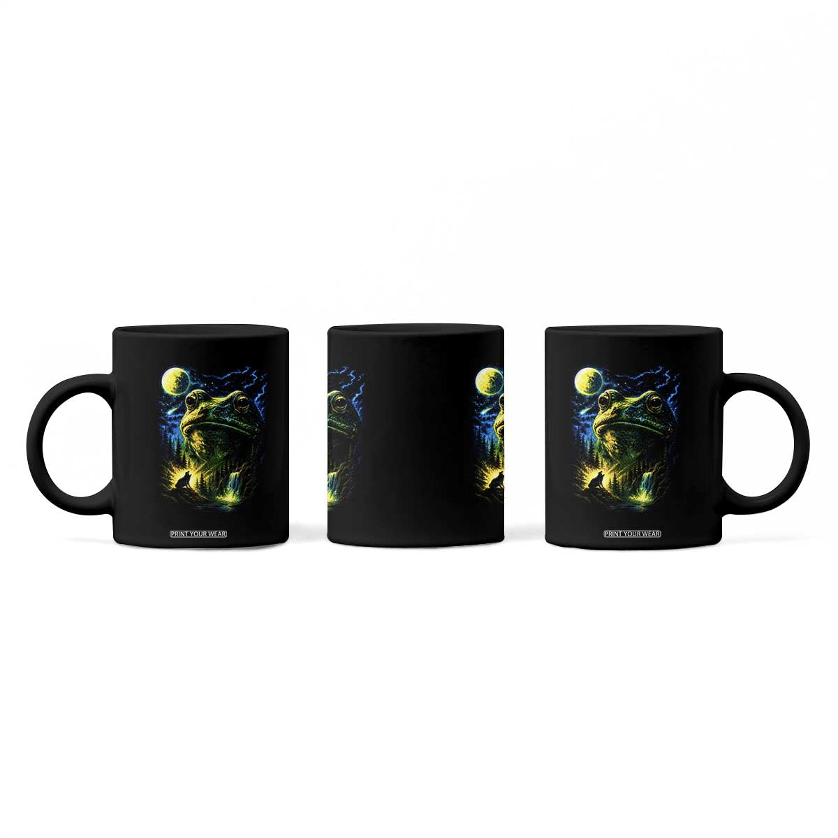 Cosmic Frog Howling At Moon Parody Graphic Coffee Mug Vintage 90s Retro Fantasy Meme