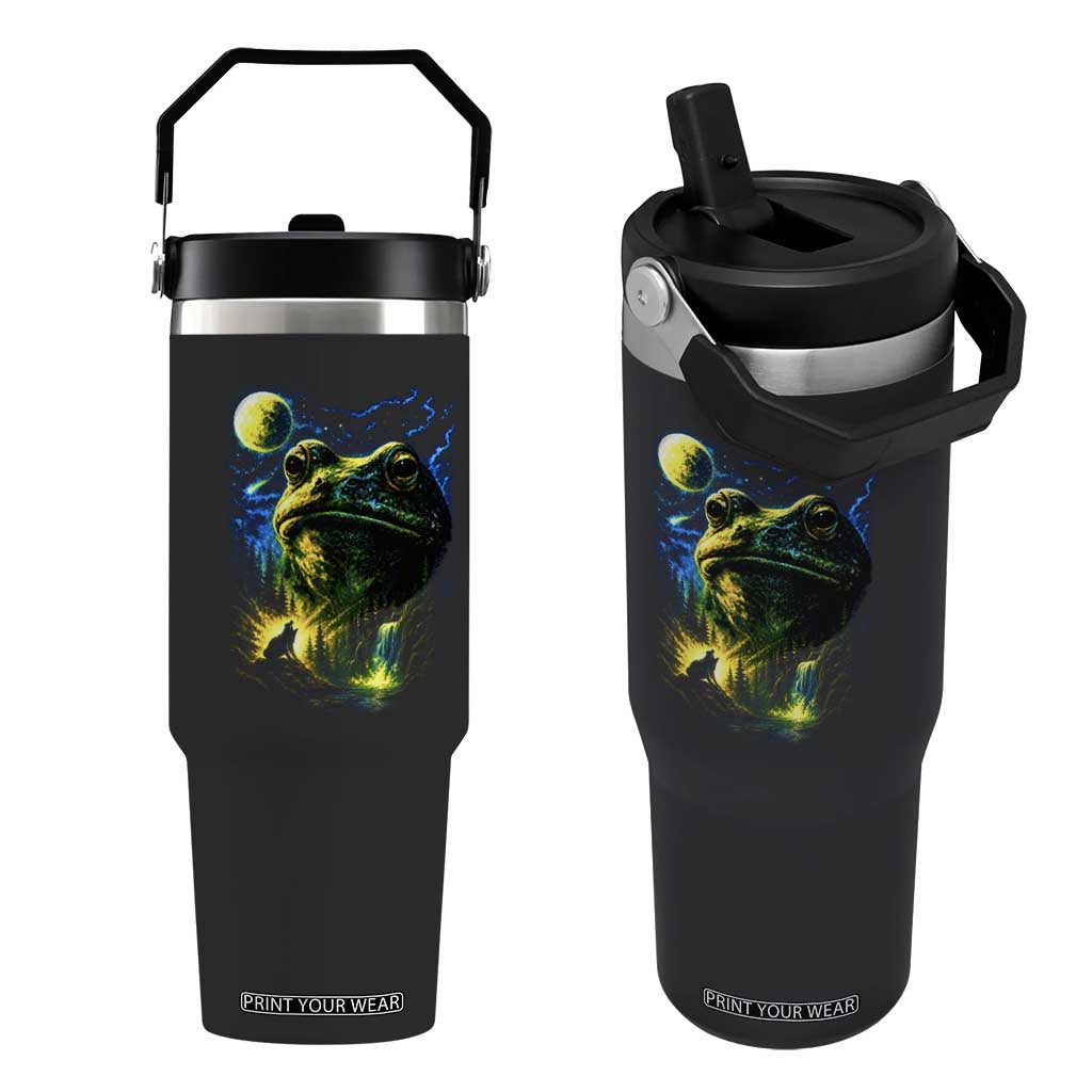 Cosmic Frog Howling At Moon Parody Graphic Flip Straw Tumbler Vintage 90s Retro Fantasy Meme TS02 One Size: 30 oz Black Print Your Wear